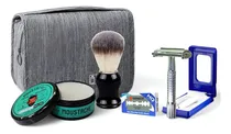 Comprar Kit Navaja Rasuradora + Jabón De Afeitar + Hisopo Y Bolso  