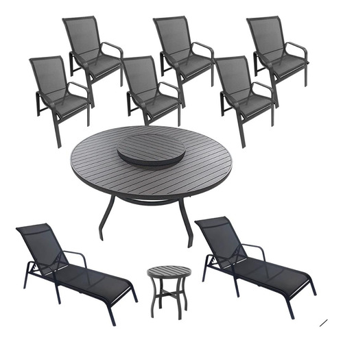 Kit Móveis Piscina 6 Cadeiras Espreguiçadeiras De Alumínio