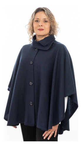 Poncho Ruana Capa Mujer Elegante. Rosita Azul Oscuro