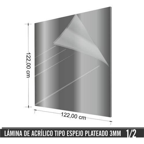 1/2 Lamina Acrílica Espejo Plateado 1.22 Cm X 1.22 Cm