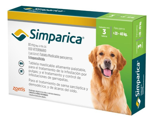 Antipulgas Para Perros Simparica  20-40 Kg 3 Unidades 