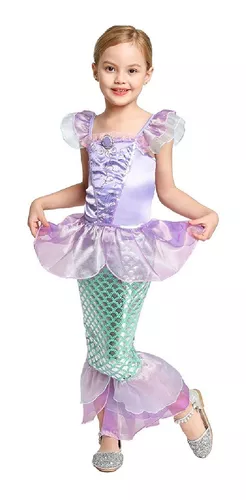 Pequena Sereia Fantasia Infantil Vestido Calda Princesa Mar