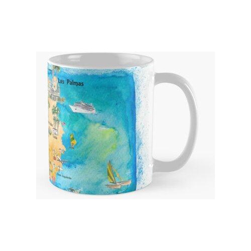 Taza Mapa Ilustrado De Gran Canaria Canarias España Con Punt