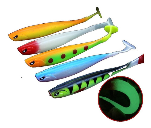 5 Señuelos Pesca Blando Fluorescente Alta Calidad 12cm