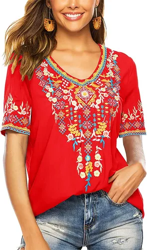 Blusa de gasa bordada para mujer, camisa de manga larga con cuello vuelto,  decoración de encaje, est…