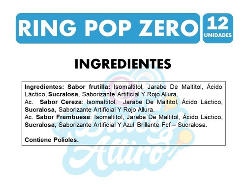 Imagen 2 de 4 de Ring Pop Zero - Anillos De Caramelo (caja Con 12 Unidades)