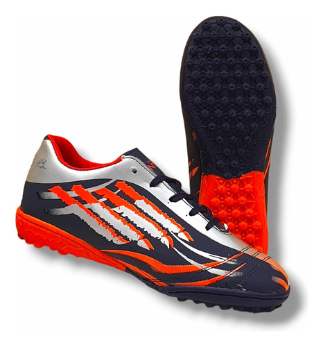 Tenis Futbol Rápido Fut7 Panther Marino Naranja Cosidos