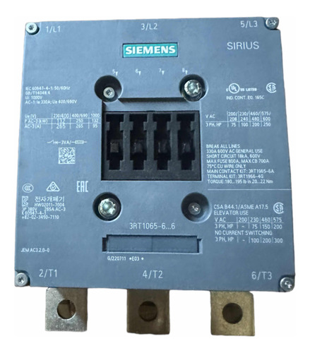 3rt1065-6af36 Siemens Contactor 265amps B-120vac Oferta