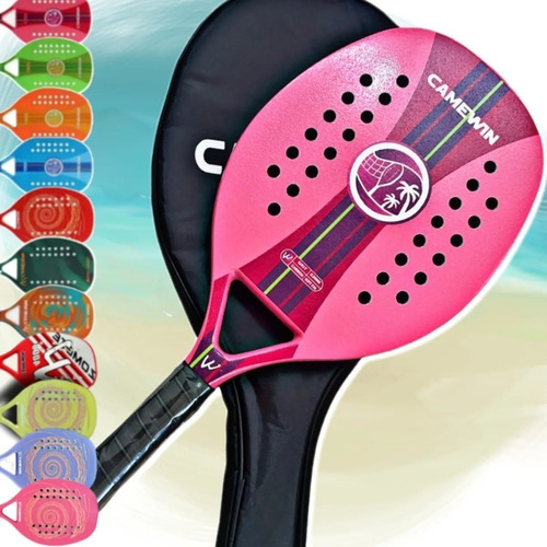 Raqueta de tenis de playa Camewin, 50% carbono, 50% fibra, cristal rosa, color Rosanew