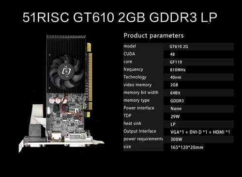 Tarjeta Gráfica Ultrarrápida Gt610 2gb 64bit Ddr3 810/600