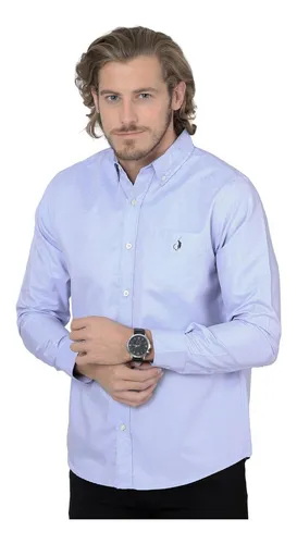 Camisa Long Beach Polo Azul Algodon/polie