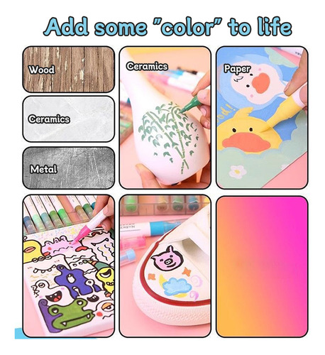 Rotulador Acrílico De Doble Punta, Set Kawaii, 48 Colores