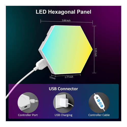 Painel De Parede Rgb Rgb Hexagon Lights, Pacote Com 12 Unida