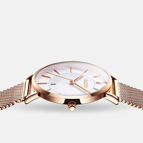 Relojes De Mujer De Acero Inoxidable Ultradelgados Y Simples Color Del Bisel Rose White
