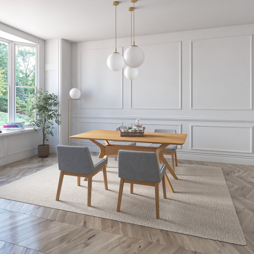 Juego De Comedor Lisboa De Madera Con 4 Sillas Tapizadas Diseño de la tela de las sillas Gris Claro - Roble