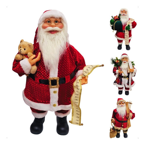 Boneco Grande Papai Noel Luxo Decorativo De Natal - 80cm Cor Urso e Lista