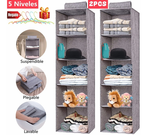 Organizador Colgante De Bolsas 5 Compartimentos Plegable,2pz