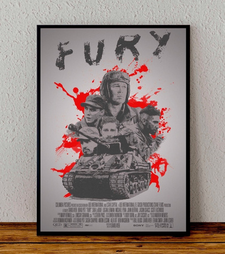 Cuadro 33x48 Poster Enmarcado Fury Brad Pit Corazon De Acero