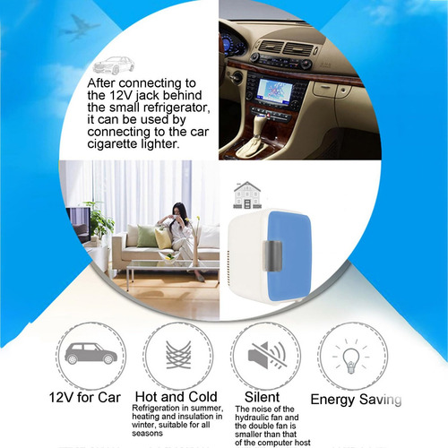 Mini Nevera 4l Azul 12v Para Auto, Cosméticos Y Bebidas