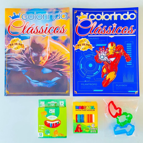 2 Revistas Colorir Menino Super Heróis Lápis De Cor+massinha