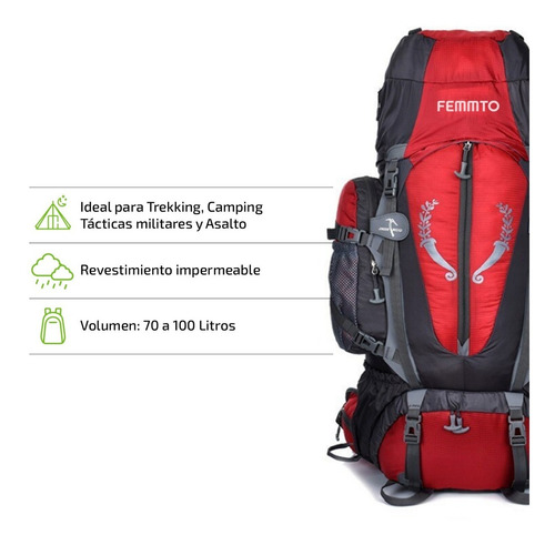 Imagen 6 de 9 de Mochila De Camping Y Trekking Mochilero Viaje 80 Lts Tactica