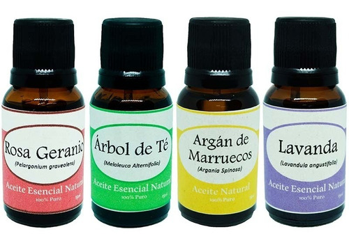 4 Aceite Rosa Geranio Arbol De Te Argan Lavanda
