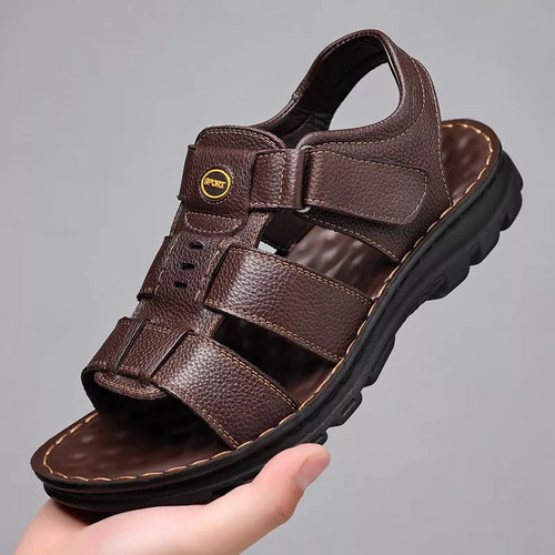 Sandalias De Cuero Genuino Para Hombre, Zapatos Para Hombre