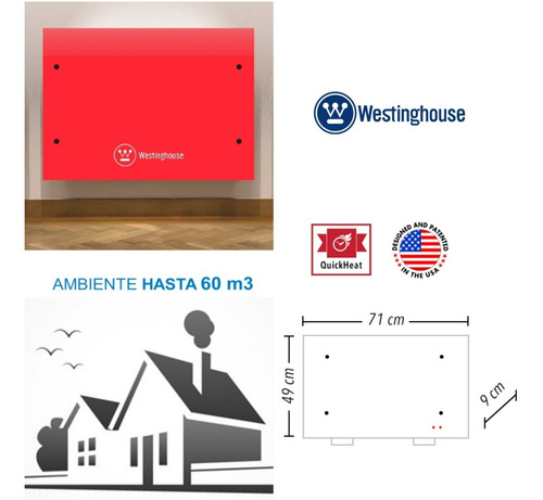Imagen 4 de 10 de Vitrocalefactor Westinghouse Wh-ch122conv-r Rojo 2000w