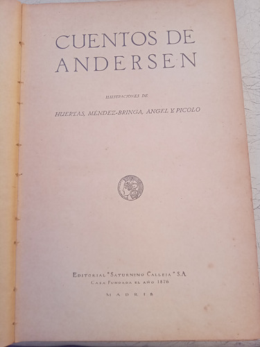 Libro Antiguo Cuentos De Endersen Editorial Calleja 1 Serie (Usado)