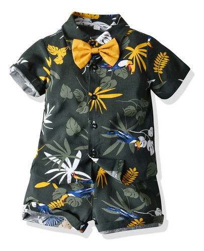 Conjunto Camisa Y Pantalón Corto Con Estampado Hawaiano Niño