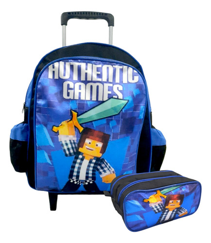 Mochila Authentic Games Craft Infantil Rodinhas Estojo Cor Azul Desenho Do Tecido Authentic Lisa Estojo