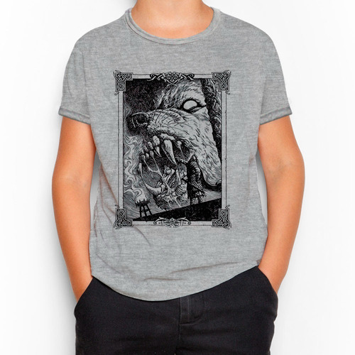 Remera Niño Niña Unisex- Lobo - Cuervo - Mitología Nórdica