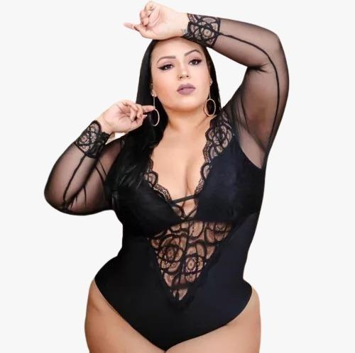 Body Sexual Plus Size Manga Longa De Tule 