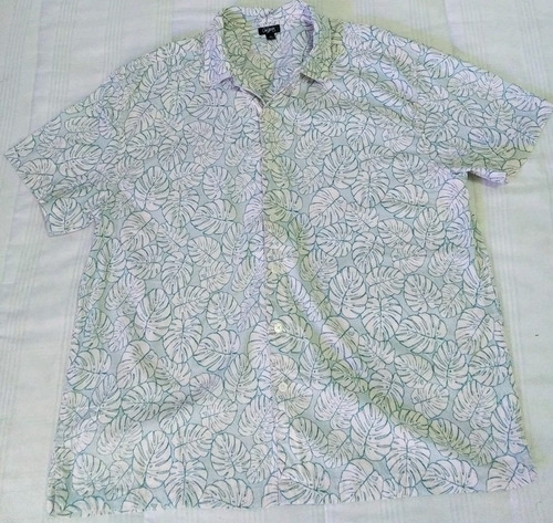 Camisa Hawaiana Azul Celeste Nueva Hojas Xl Casual Hawaiiana