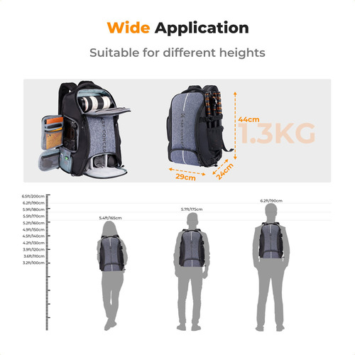 / K&f Concept Mochila Para Câmera 25l De Grande Capacidade