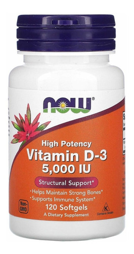 Imagem 1 de 2 de Suplemento em cápsulas NOW Foods  Vitamin D3 5000 IU vitaminas Vitamin D3 5000 IU em pote 120 un