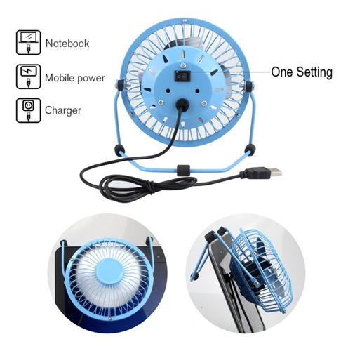Imagem 3 de 4 de Mini Ventilador Em Metal De Mesa Notebook Para Casa E Carro