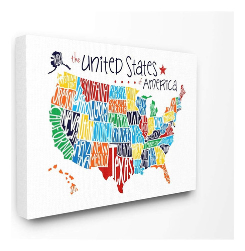 Stupell Industries Usa Un Mapa De Tipografía De Arco Iris En