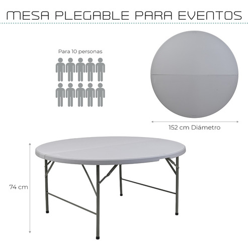Mesa Tablon Plegable Jardin Exterior Portatil Redonda 152