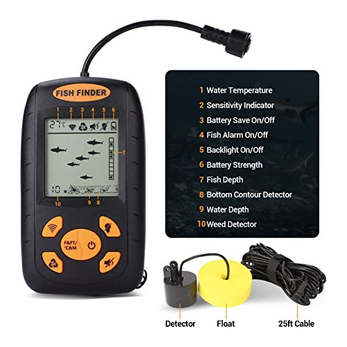 Portable Fish Finder Wired Alarm Sonar Sensor Transducer