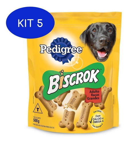 Kit 5 Biscrok Maxi Pedigree Biscoito Cães Adultos Raças G