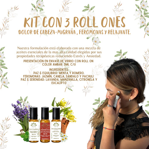 Kit Con 3 Roll On Dolor Cabeza-migraña Feromonas Relajante