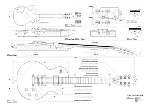 Juego De 4 Planos De Guitarra Eléctrica Gibson - Cs-356, Les