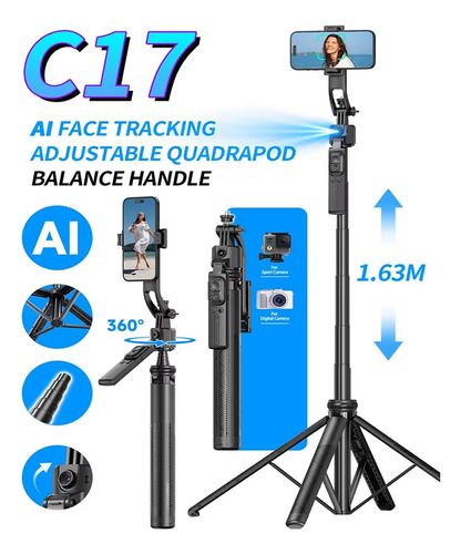 Trípode C17 Monopod Con Rotación Automática De 360° Y Seguim