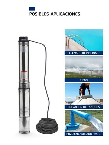 Imagen 5 de 10 de Bomba Sumergible Pozo Cable 4 Pulgadas 1 Hp 6500 L/h Napa