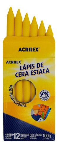 Lápis De Cera Estaca Acrilex Para Madeira Cimento Mármore Cor Amarelo Ref.(38763)