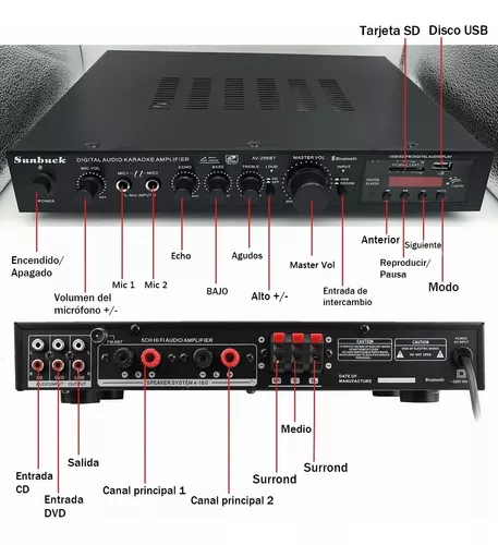 Amplificador De Audio Radio Bluetooth 5 Canales 2000w