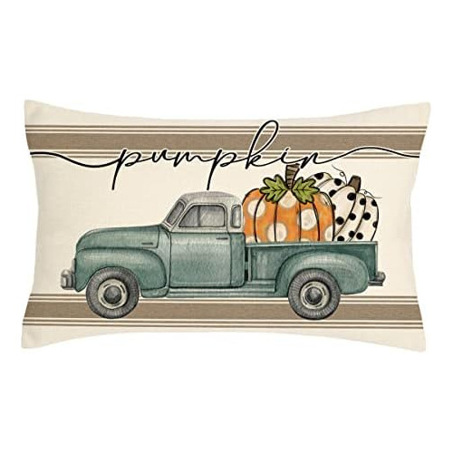 Fall Pumpkin Lumbar Pillow Cover 12x20 Inches Autumn Fa...