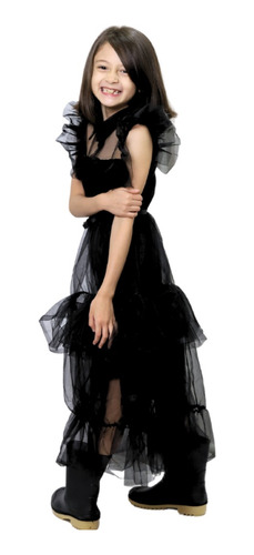 Imagen 9 de 9 de Disfraz Vestido Merlina Addams Noche De Baile Los Locos Addams Infantil Niña