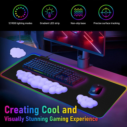 Alfombrilla De Mouse Grande Para Juegos Led Con Reposamuñeca